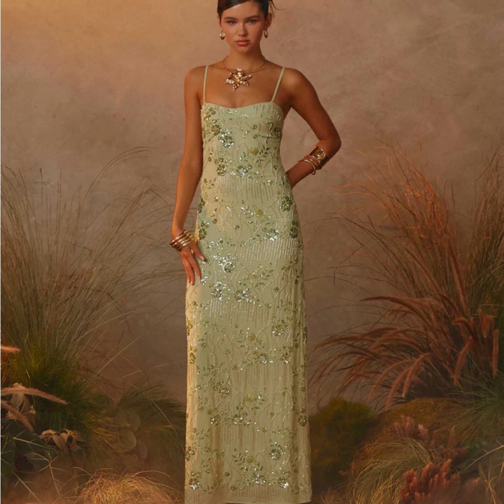 NWT! Peppermayo Celandine Beaded Maxi Dress - Light green